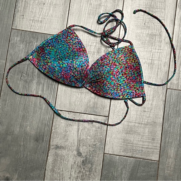 Crystallized LULI FAMA Aqua Pink String Lifting Lined triangle Bikini Top M - Picture 5 of 11